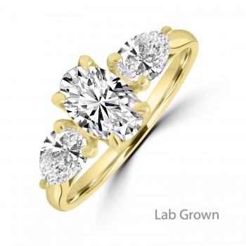 18ct Gold Oval and Pear Lab Grown Three stone ring