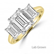 18ct Gold Three-stone Emerald cut Lab Grown Diamond ring