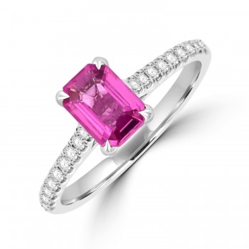 Platinum Pink Sapphire and Diamond Solitaire ring
