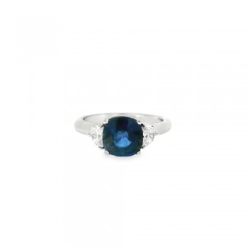 Platinum Cushion Sapphire and Half Moon Diamond ring
