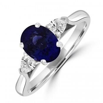 Platinum Three-stone Sapphire and Pear Diamond ring