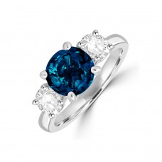 Platinum Teal Sapphire and DVS Diamond Three-stone ring
