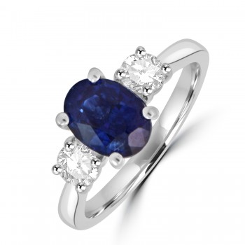 Platinum Three-stone Oval Sapphire and Diamond ring