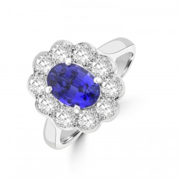 Platinum Oval 1.59ct Sapphire and Diamond Cluster Ring