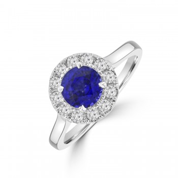 Platinum Sapphire Diamond Halo Ring