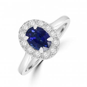Platinum .90ct Sapphire Diamond Oval Halo Ring