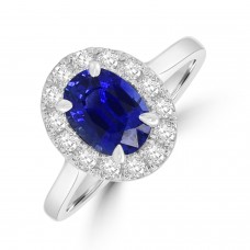 Platinum 1.59ct Sapphire Oval Diamond Halo Ring
