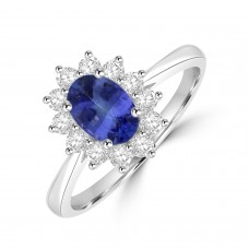 Platinum .90ct Sapphire and Diamond Oval Cluster Ring