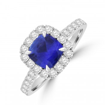 Platinum Cushion 1.11ct Sapphire Diamond Halo Ring