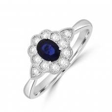 Platinum Sapphire and Diamond Oval Vintage Cluster ring