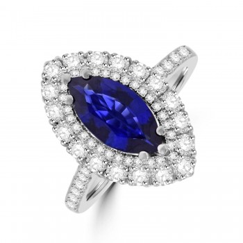 Platinum Sapphire Marquise Double Halo Diamond ring
