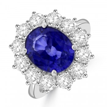 Platinum Oval 5.47ct Sapphire and Diamond Cluster ring