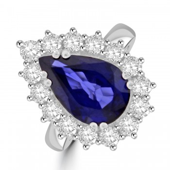Platinum Sapphire and Diamond Pear cluster ring