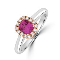 Platinum 18ct Rose Gold Pink Sapphire Diamond Halo ring