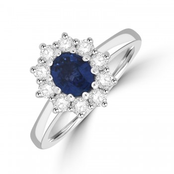 Platinum Sapphire and Diamond Oval Cluster ring