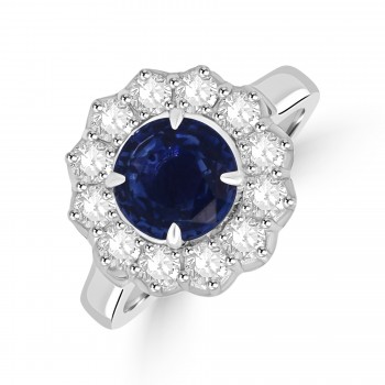 Platinum Sapphire and Diamond Cluster Ring