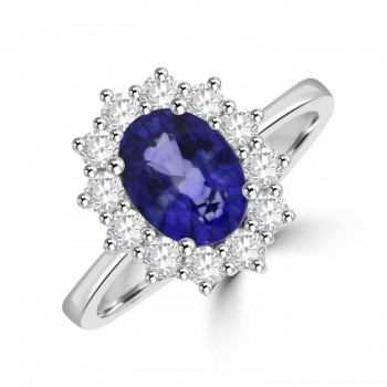 Platinum Sapphire and Diamond Oval Cluster ring