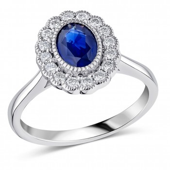Platinum Sapphire and Diamond Oval Vintage Cluster ring