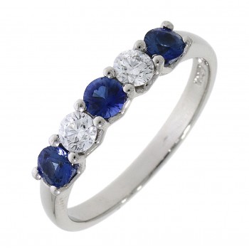 Platinum Sapphire and Diamond V-claw Eternity ring