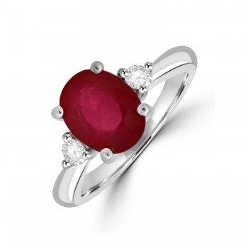 Platinum Oval Ruby and Diamond Three-stone ring
