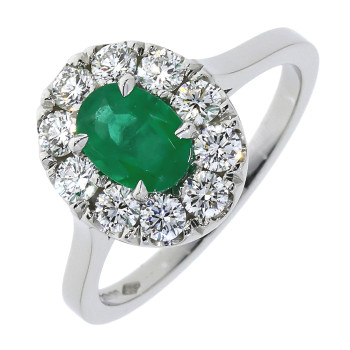 Platinum Emerald and Diamond Cluster engagement ring