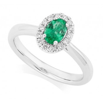 Platinum Emerald and Diamond Oval Halo ring