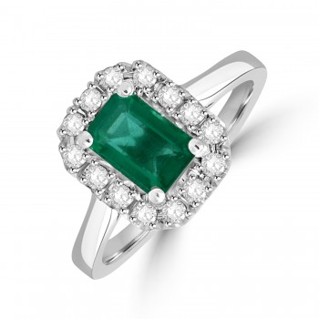 Platinum Emerald and Diamond Octagonal Cluster ring