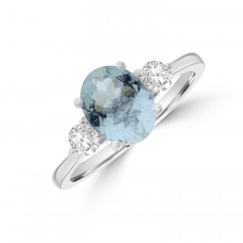 Platinum Three-stone 1.61ct Aquamarine & Diamond Ring