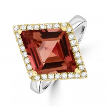 Platinum and Rose Gold Pink Tourmaline Kite Halo ring