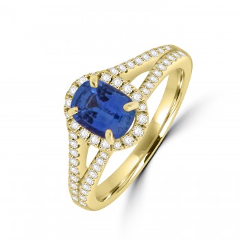 18ct Gold Sapphire Halo Split shoulder ring