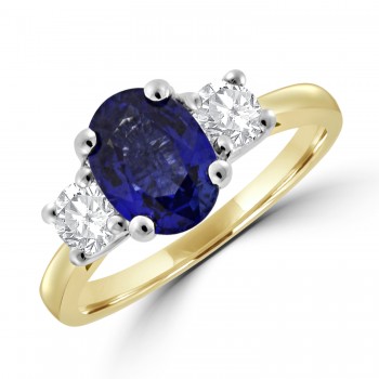 18ct Gold Oval 1.68ct Sapphire and Diamond Three-stone Ring