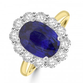 18ct Gold and Platinum Sapphire and Diamond Oval Cluster ring