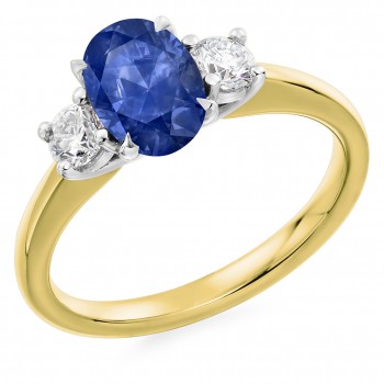 18ct Gold Three-stone 1.45ct Sapphire and Diamond ring