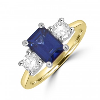 18ct Gold Platinum 1.30ct Sapphire and Diamond Three-stone ring