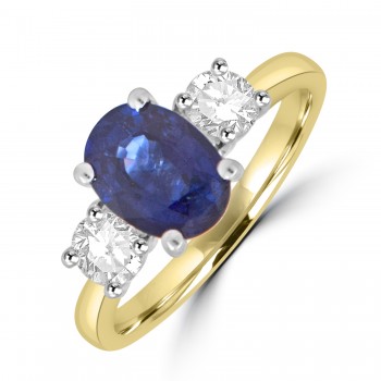 18ct Gold Platinum oval Sapphire and Diamond Three-stone ring
