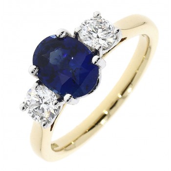 18ct Gold Oval 1.70ct Sapphire and Diamond Trilogy ring