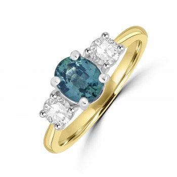 18ct Gold Platinum Teal Sapphire and Diamond Trilogy ring 18ct Gold Platinum Teal Sapphire and Diamond Trilogy ring