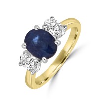 18ct Gold Platinum Sapphire and Diamond Oval Trilogy ring