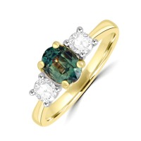 18ct Gold Platinum Teal Sapphire and Diamond Trilogy ring