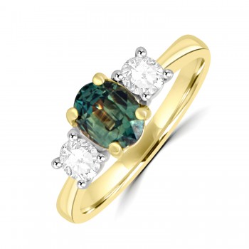 18ct Gold Platinum Teal Sapphire and Diamond Trilogy ring 18ct Gold Platinum Teal Sapphire and Diamond Trilogy ring
