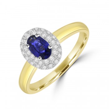 18ct Gold .70ct Sapphire Oval Diamond Halo Ring