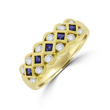 18ct Gold 3-row Sapphire & Diamond Eternity Ring