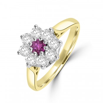 18ct Gold Ruby and Diamond Daisy Cluster Ring