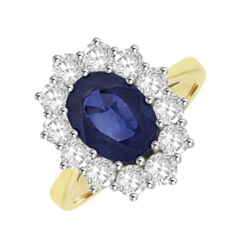 18ct Gold Oval cut Sapphire & Diamond Cluster Ring