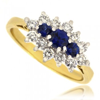 18ct Gold 15-stone Sapphire & Diamond Cluster Ring