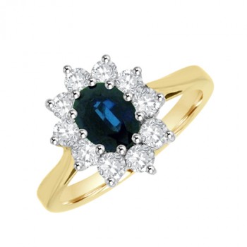 18ct Gold .81ct Sapphire & Diamond Oval Cluster Ring