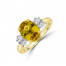 18ct Gold & Platinum Three-stone Yellow Sapphire & Diamond Ring