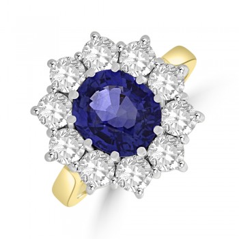 18ct Gold 2.80ct Sapphire & Diamond Oval Cluster Ring