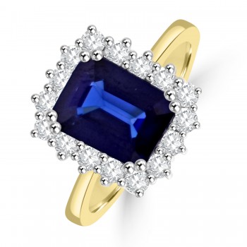 18ct Gold Sapphire and Diamond Octagonal Cluster Ring