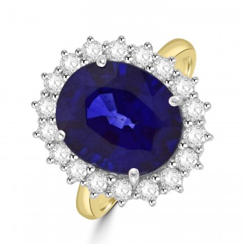 18ct Gold 7.10ct Sapphire and Diamond oval cluster ring